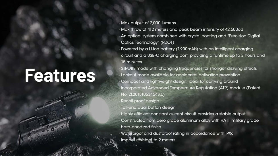 Nitecore NPL35 USB-C Rechargeable 2000 Lumens LED Rail Mount Weapon Light