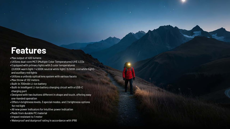 Nitecore NU25 MCT USB-C Rechargeable 400 Lumens LED Multi-Temperature Headlamp