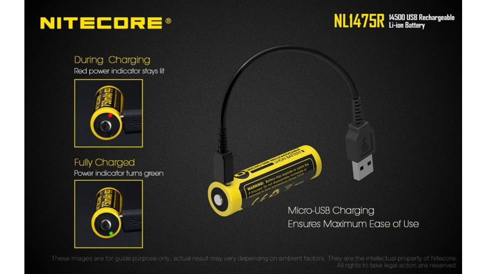 Nitecore NL1475R 750mAh USB Rechargeable 14500 Battery, Yellow, 6952506492404