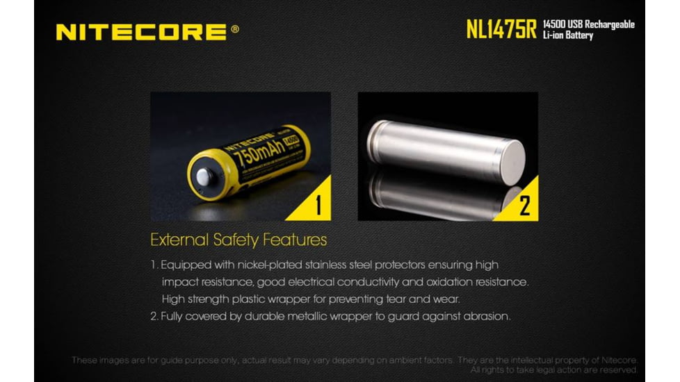 Nitecore NL1475R 750mAh USB Rechargeable 14500 Battery, Yellow, 6952506492404