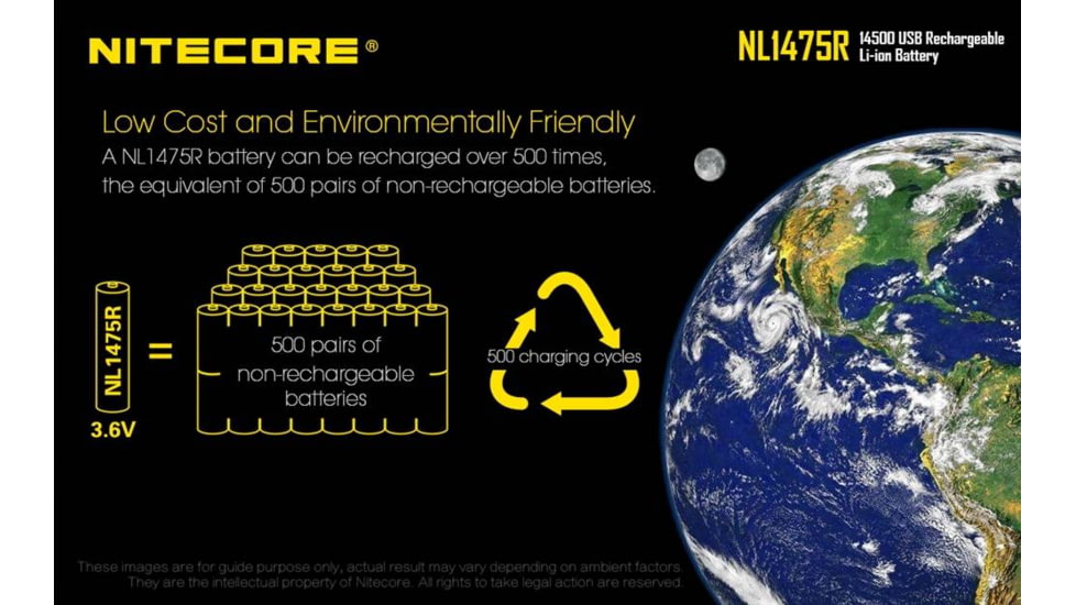 Nitecore NL1475R 750mAh USB Rechargeable 14500 Battery, Yellow, 6952506492404