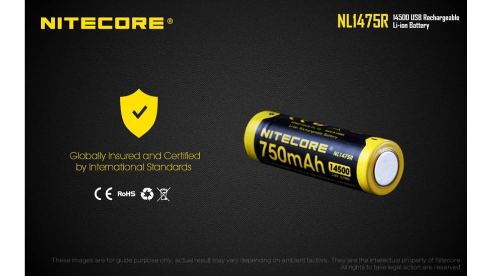 Nitecore NL1475R 750mAh USB Rechargeable 14500 Battery, Yellow, 6952506492404