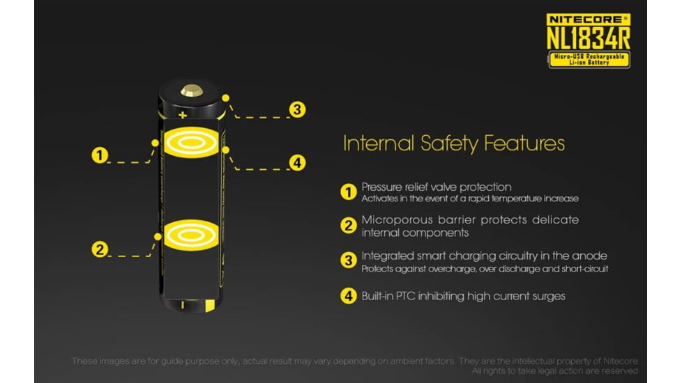 Nitecore NL1834R 3400mAh USB Rechargeable 18650 Battery, Yellow, 6952506492305