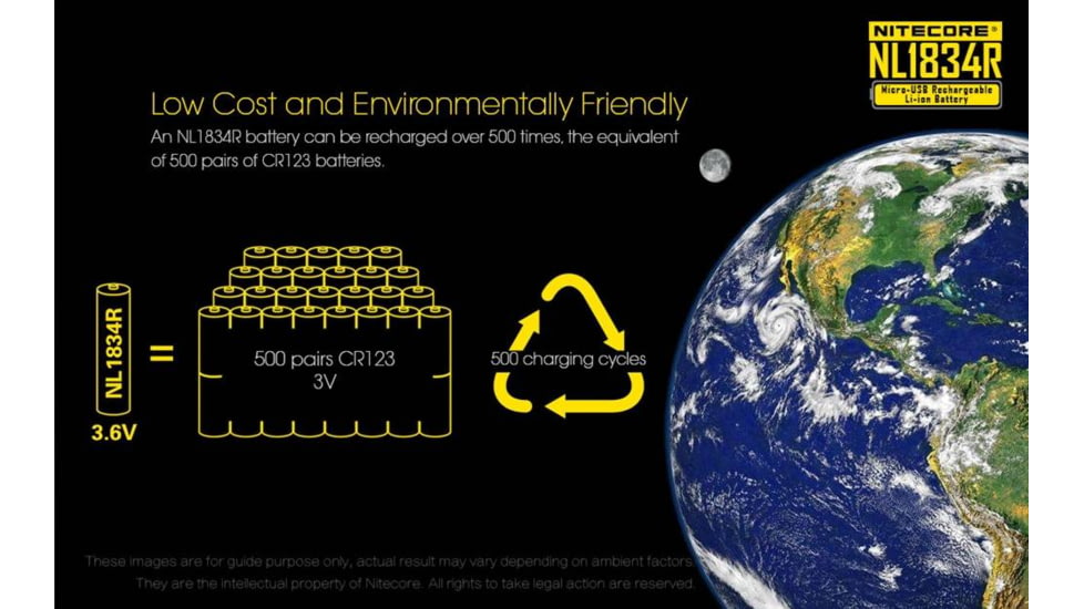 Nitecore NL1834R 3400mAh USB Rechargeable 18650 Battery, Yellow, 6952506492305