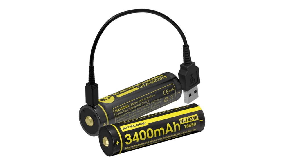 Nitecore NL1834R 3400mAh USB Rechargeable 18650 Battery, Yellow, 6952506492305