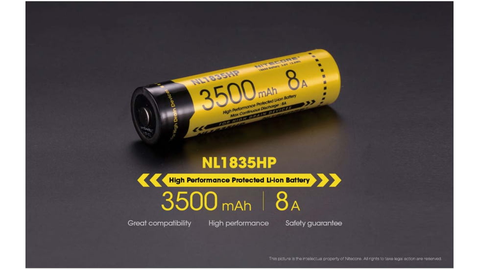 Nitecore NL1835HP 3500mAh High Performance Rechargeable 18650 Battery, Yellow, 6952506492343