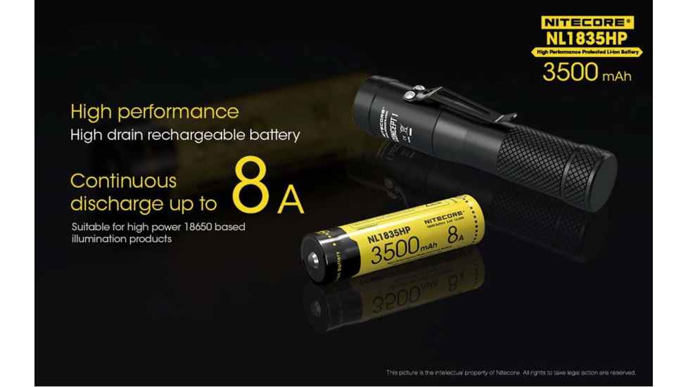 Nitecore NL1835HP 3500mAh High Performance Rechargeable 18650 Battery, Yellow, 6952506492343