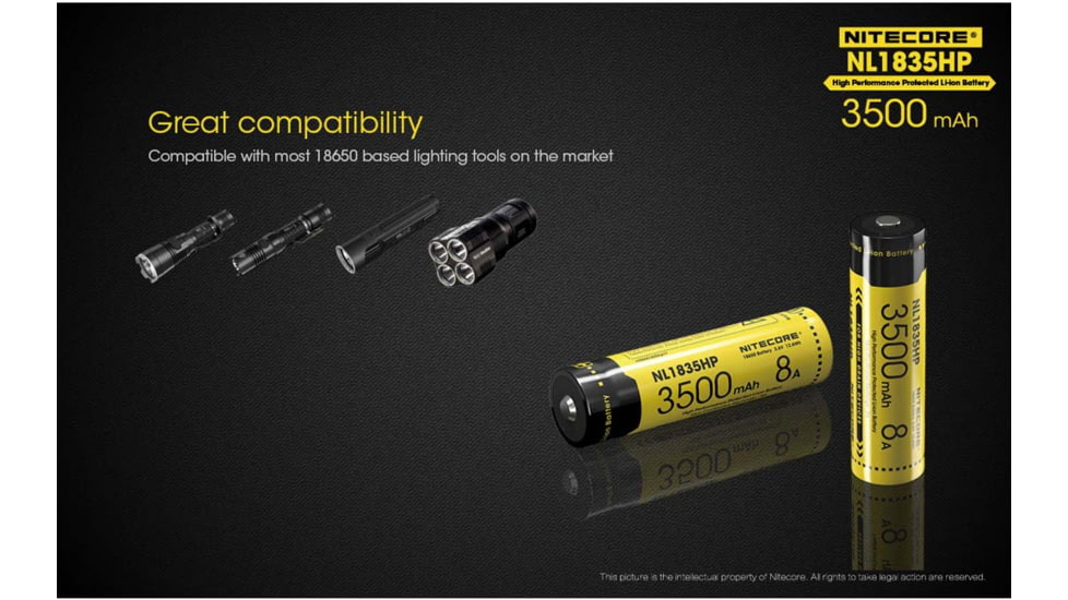 Nitecore NL1835HP 3500mAh High Performance Rechargeable 18650 Battery, Yellow, 6952506492343