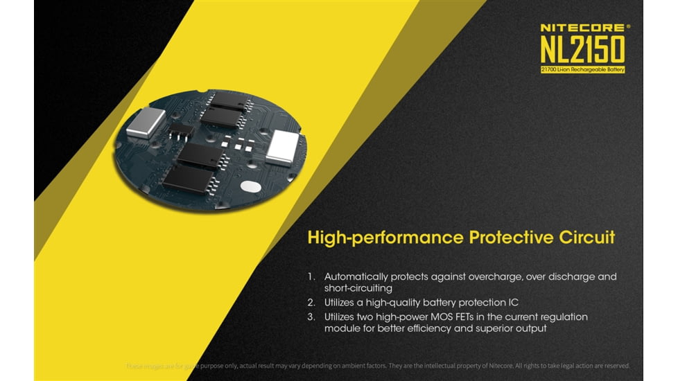 Nitecore NL2150 21700 5000mAh Rechargeable Li-ion Battery, Yellow, 6952506492848