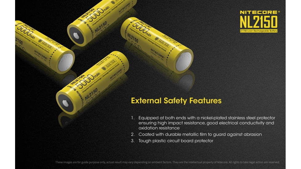 Nitecore NL2150 21700 5000mAh Rechargeable Li-ion Battery, Yellow, 6952506492848