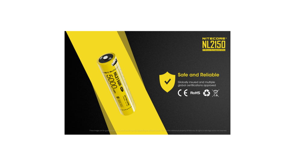 Nitecore NL2150HP 21700 5000mAh 15A High Discharge Rechargeable Li-ion Battery, Yellow, 6952506405831