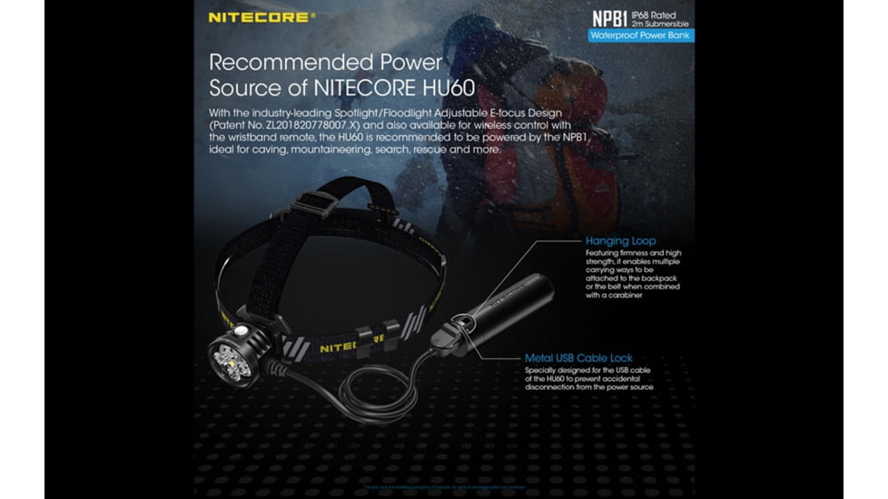 Nitecore NPB1 5000mAh Waterproof Power Bank, Black, 6952506494002