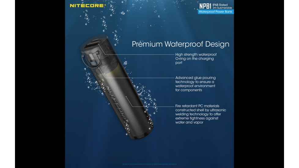 Nitecore NPB1 5000mAh Waterproof Power Bank, Black, 6952506494002
