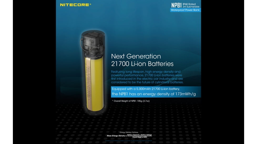 Nitecore NPB1 5000mAh Waterproof Power Bank, Black, 6952506494002