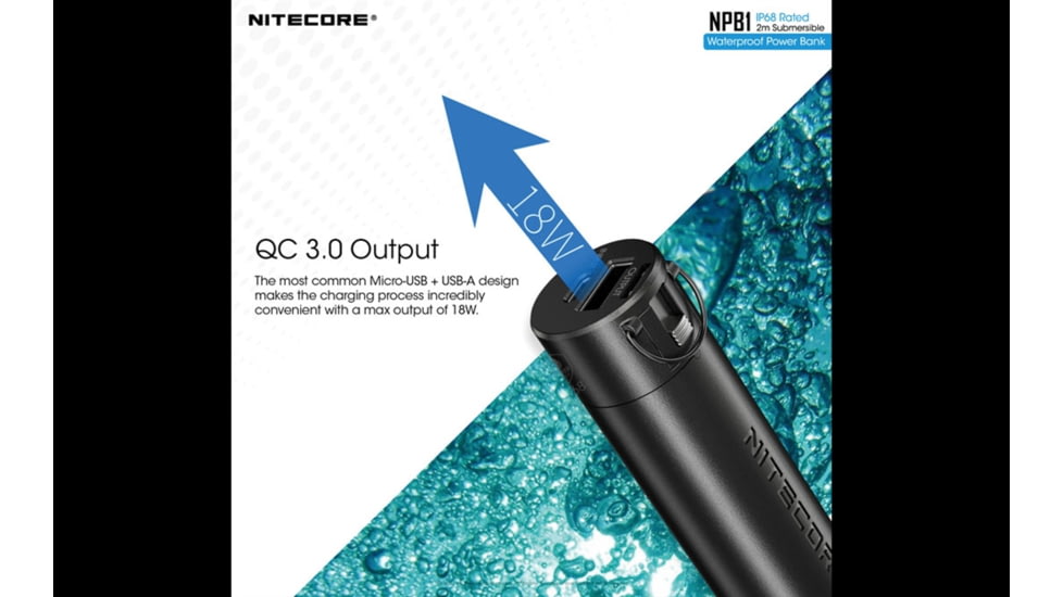 Nitecore NPB1 5000mAh Waterproof Power Bank, Black, 6952506494002