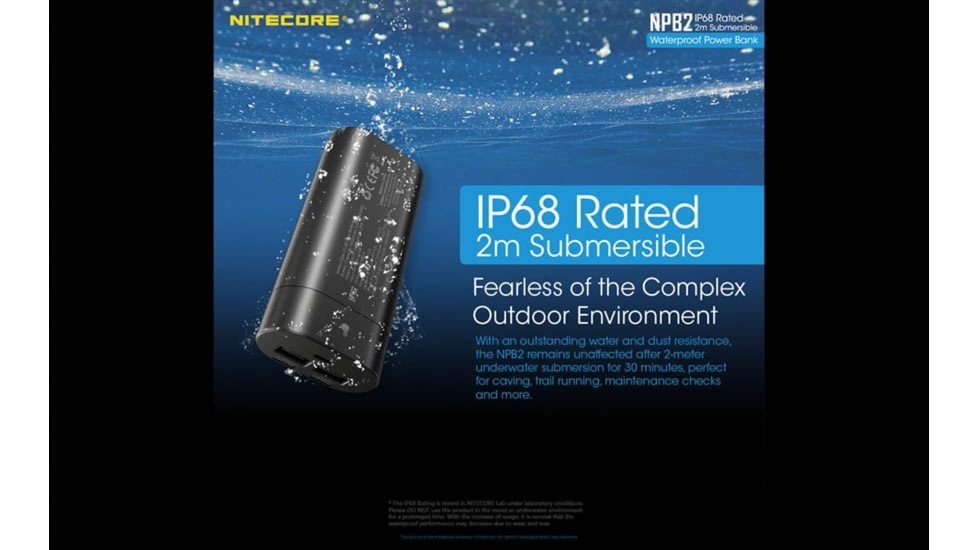 Nitecore NPB2 10,000mAh Waterproof Power Bank, Black, 6952506494019
