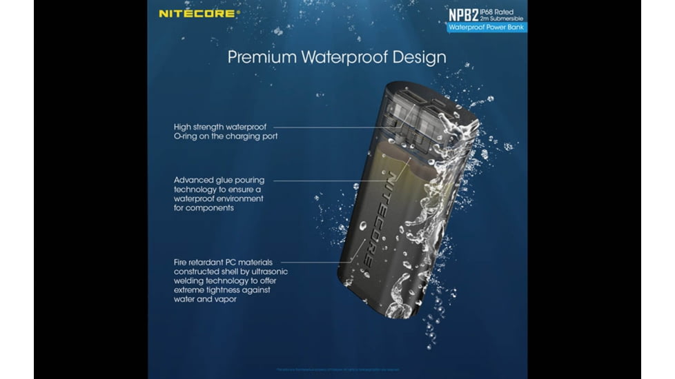 Nitecore NPB2 10,000mAh Waterproof Power Bank, Black, 6952506494019