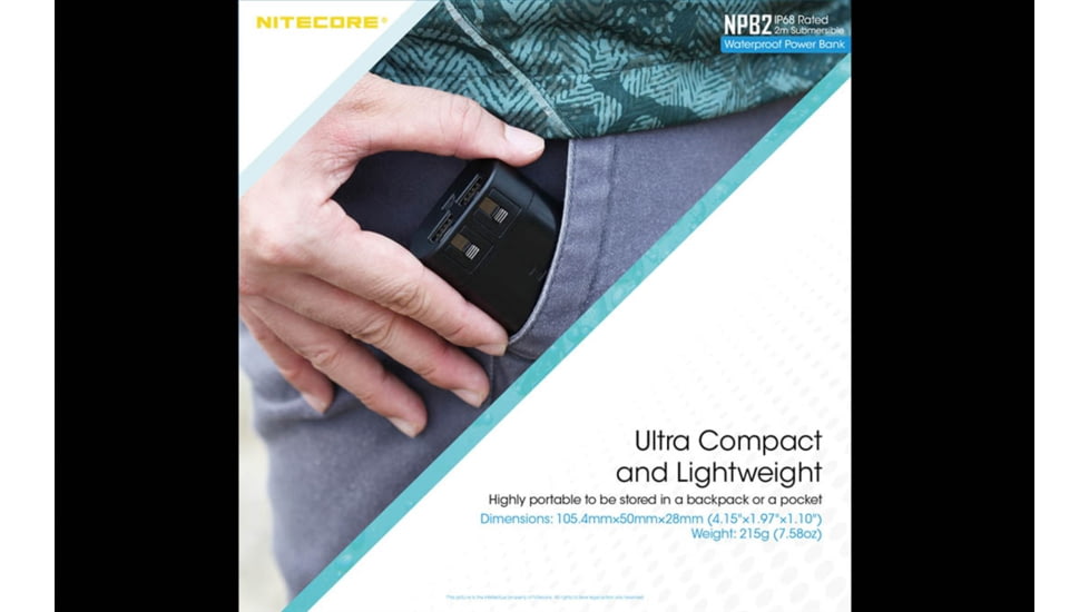 Nitecore NPB2 10,000mAh Waterproof Power Bank, Black, 6952506494019