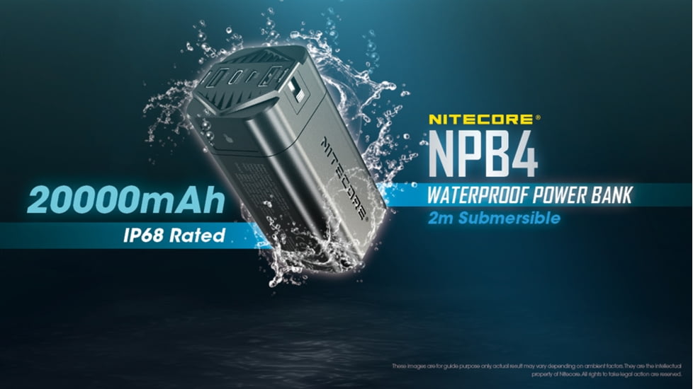 Nitecore NPB4 20,000mAh Waterproof Power Bank, Black, 6952506494439