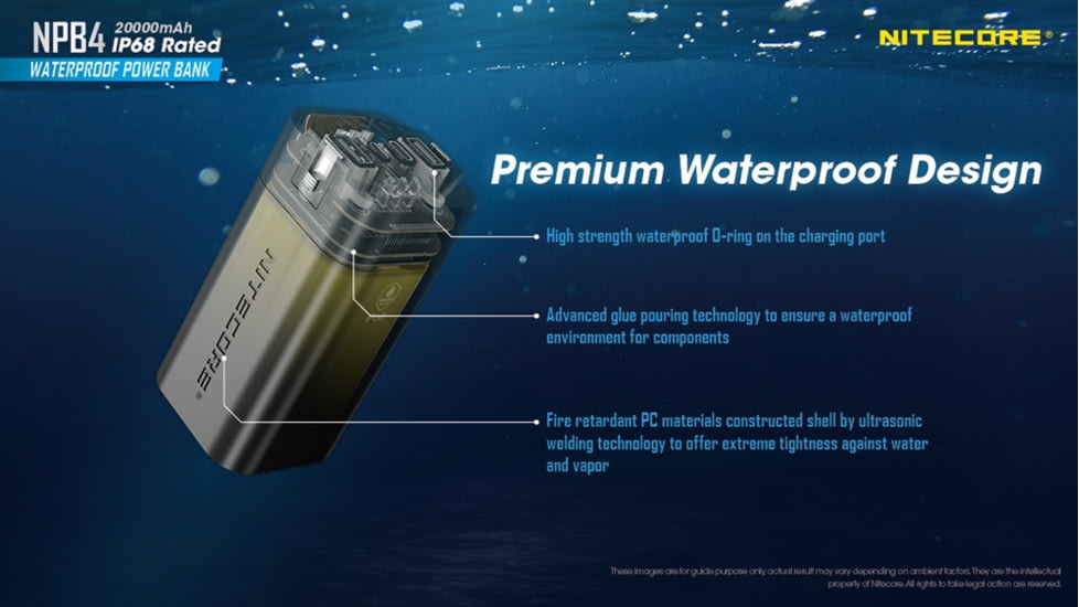 Nitecore NPB4 20,000mAh Waterproof Power Bank, Black, 6952506494439