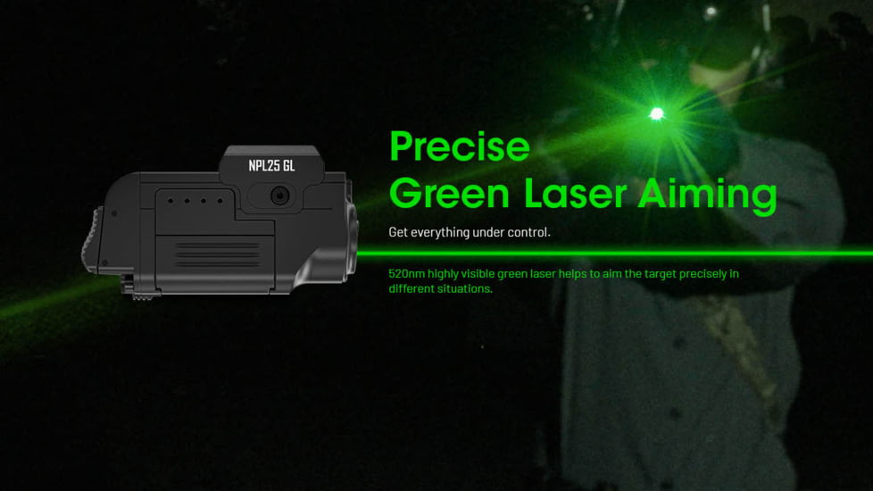 Nitecore NPL25 GL 900 Lumens LED Weapon Light w/Green Laser Sight, Lithium Ion, Black, NPL25 GL