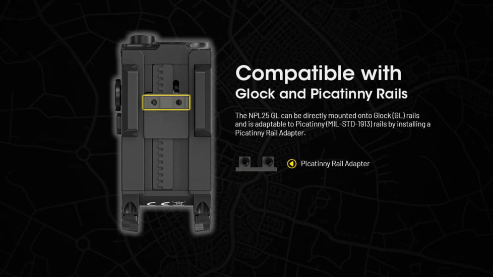 Nitecore NPL25 GL 900 Lumens LED Weapon Light w/Green Laser Sight, Lithium Ion, Black, NPL25 GL