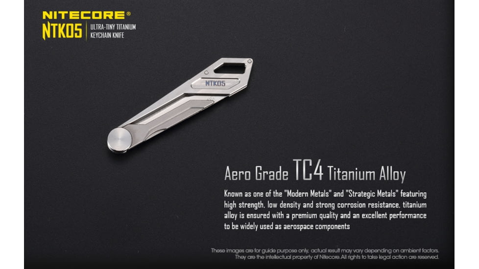 Nitecore NTK05 Titanium Folding Scalpel Keychain Knife, 2.17in, TC4 Titanium Alloy, SIlver, 6952506493098