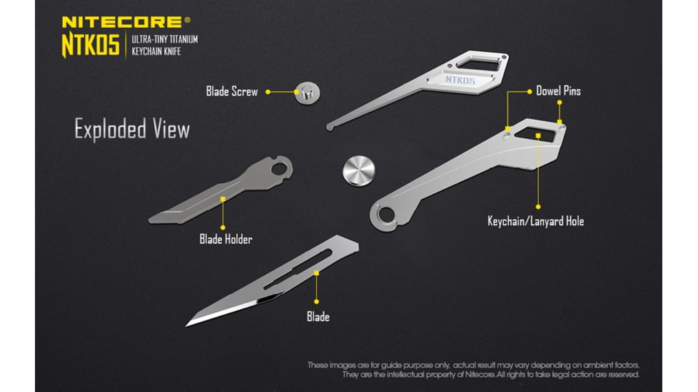 Nitecore NTK05 Titanium Folding Scalpel Keychain Knife, 2.17in, TC4 Titanium Alloy, SIlver, 6952506493098