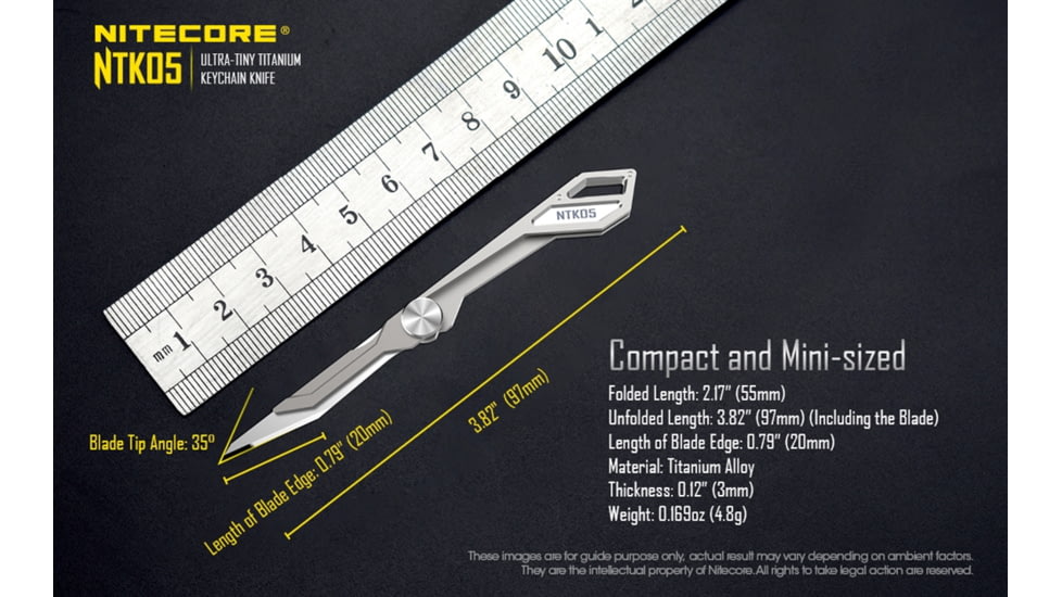 Nitecore NTK05 Titanium Folding Scalpel Keychain Knife, 2.17in, TC4 Titanium Alloy, Folding Blade, SIlver, 6952506493098