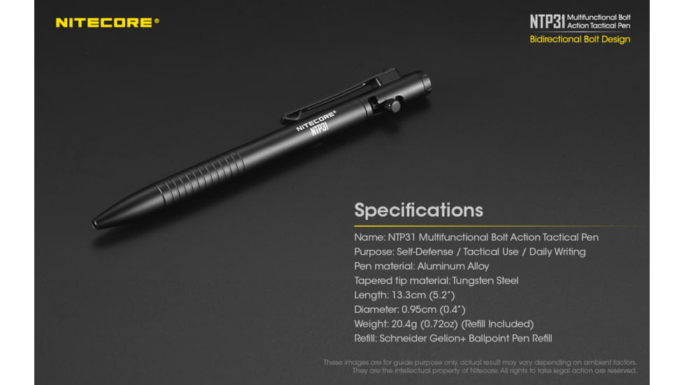 Nitecore NTP31 Bolt Action Tactical Pen, Black, 6952506494149