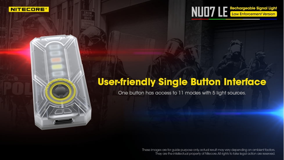 Nitecore NU07 LE 5-Color Rechargeable Signal Light for Helmet or Molle, Black, 6952506406456