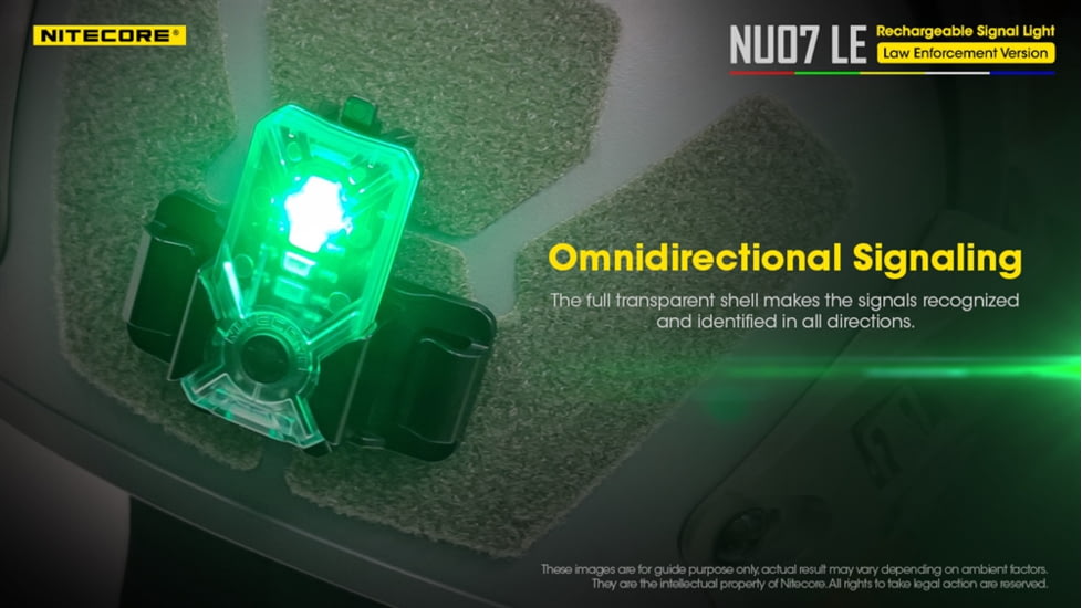 Nitecore NU07 LE 5-Color Rechargeable Signal Light for Helmet or Molle, Black, 6952506406456