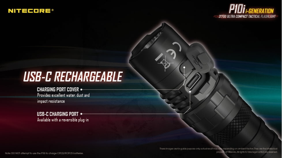 Nitecore P10i 1800 Lumen USB-C Rechargeable Flashlight, Black, 6952506406500