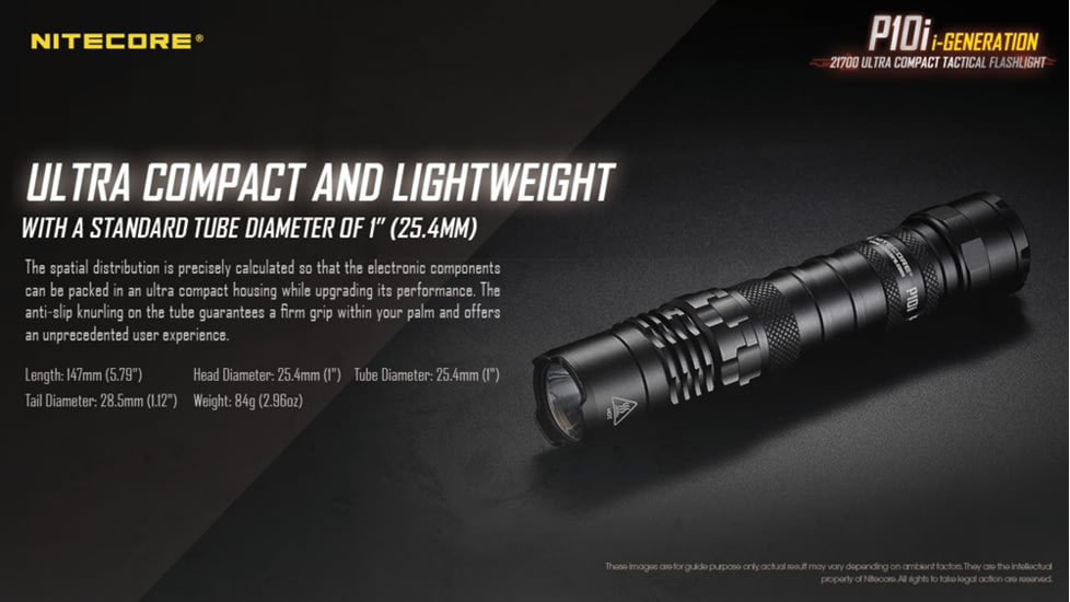 Nitecore P10i 1800 Lumen USB-C Rechargeable Flashlight, Black, 6952506406500