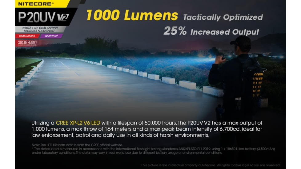 Nitecore P20UV V2 1000 Lumen LED Flashlight, Black, 6952506406401