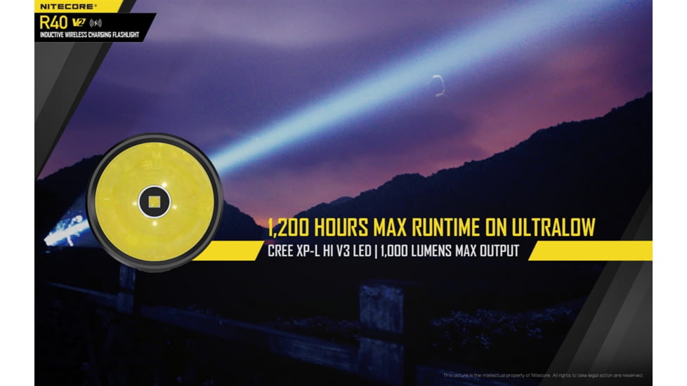 Nitecore R40 v2 1200 Lumen Rechargeable Flashlight Kit, Black, 6952506405992