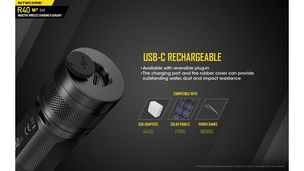 Nitecore R40 v2 1200 Lumen Rechargeable Flashlight Kit, Black, 6952506405992