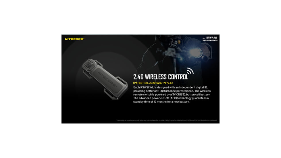 Nitecore RSW2i Wireless Remote Pressure Switch for iGeneration Flashlights, Black, PS-NITE-RSW2iWL