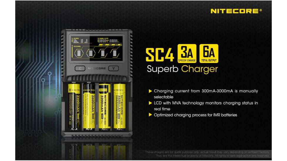 Nitecore SC4 4-Slot Superb Universal Charger for Batteries, Black, 6952506491513