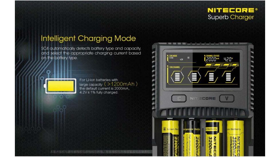 Nitecore SC4 4-Slot Superb Universal Charger for Batteries, Black, 6952506491513