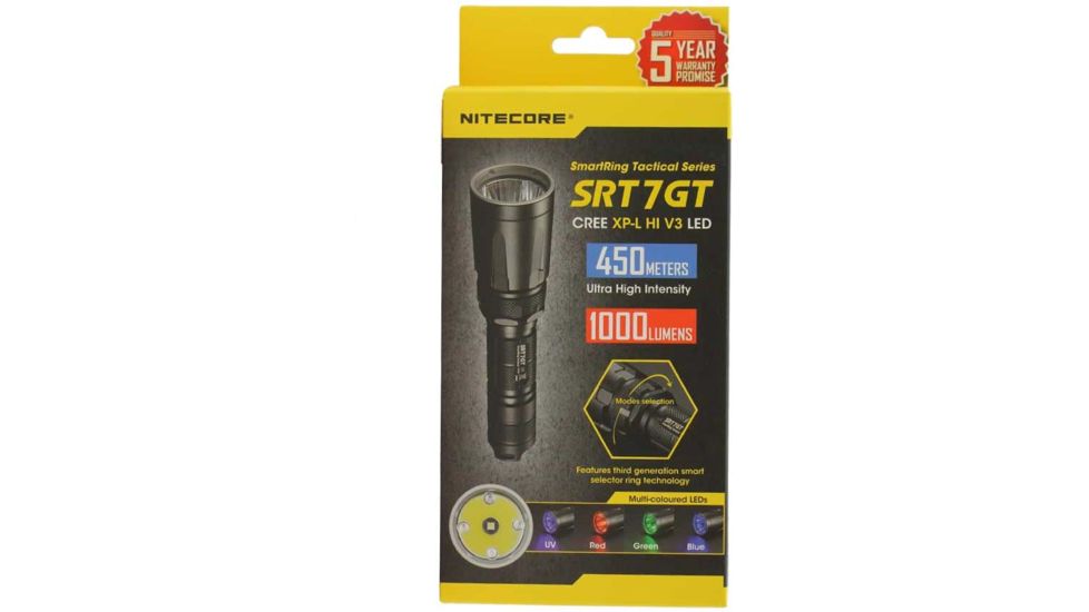 Nitecore SRT7GT 1 x 18650/ 2 x CR123A/ RCR123A/ 16340 CREE XP-L HI V3 LED SmartRing Tactical Flashlight, 1000 Lumens, Black, SRT7GT