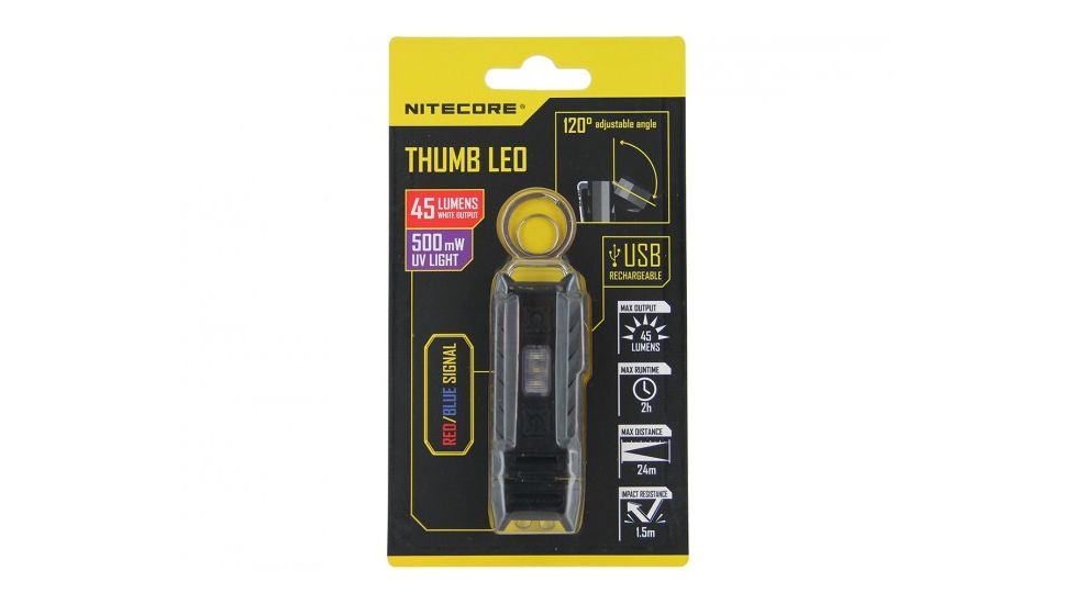 Nitecore Thumb UV Tiltable LED Worklight - 365nm - USB Rechargeable, Black, NITECORE-THUMB-UV