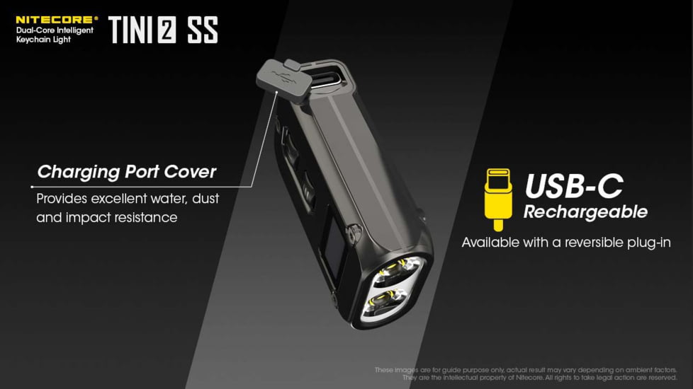 Nitecore TINI 2 500 Lumen Rechargeable Keychain Flashlight, Stainless Steel, Black, 6952506407149