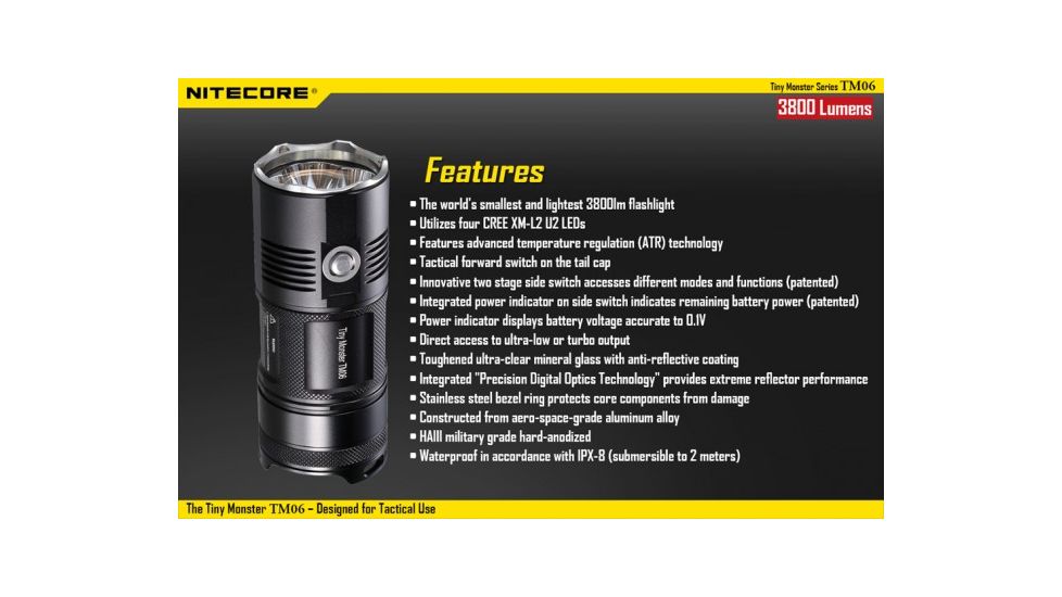 Nitecore TM06 Cree XM-L2 U2 LED Tiny Monster LED Flashlight,3800 Lumens NITECORE-TM06