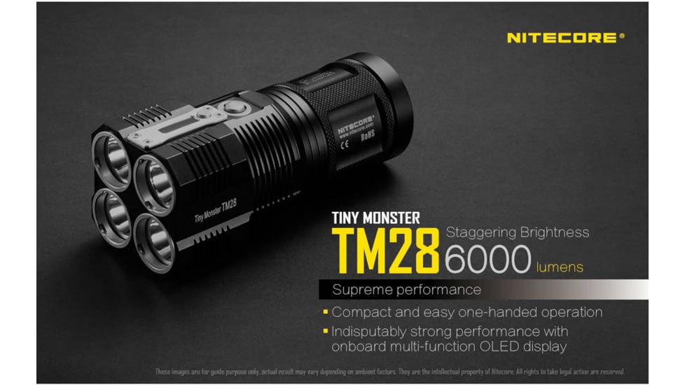 Nitecore TM28 Tiny Monster 6000 Lumen Quad Ray Flashlight, Black, 6952506402953