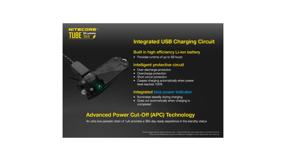 Nitecore TUBE v2.0 55 Lumen USB Rechargeable Keychain Flashlight, Azure, 6952506405428