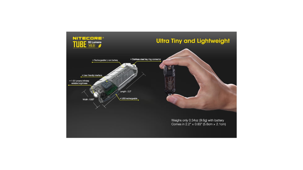 Nitecore TUBE v2.0 55 Lumen USB Rechargeable Keychain Flashlight, Azure, 6952506405428