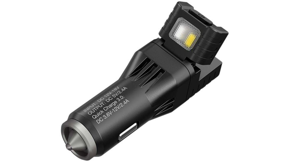 Nitecore VCL10 QuickCharge 3.0 USB Car Charger with White &amp; Red Flashlight, Black, 6952506404735