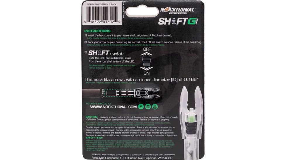 Nockturnal Lighted Nocks Shift, 3 Pack, Green, NT-814