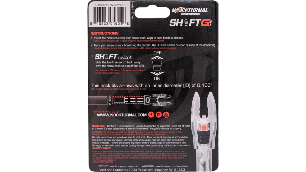 Nockturnal Lighted Nocks Shift, 3 Pack, Red, NT-813